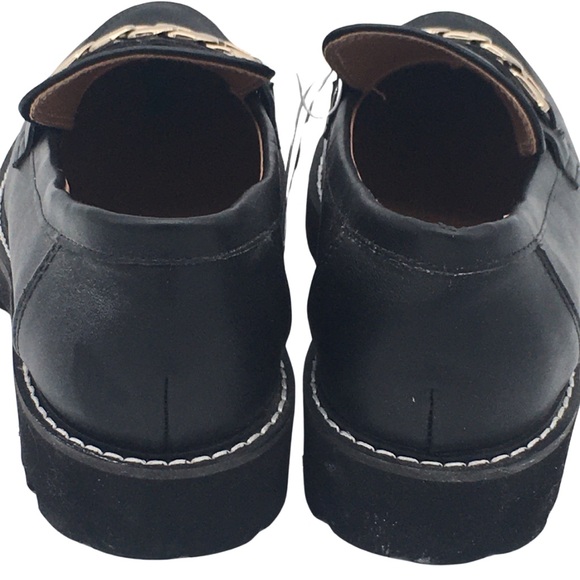 BCBG black Lug sole Loafers Vegan Leather with Gold Chain detail NWOT size 8 - Picture 8 of 16